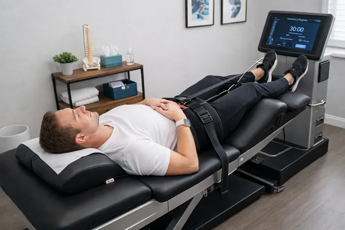 Patient in Spinal Decompression Machine