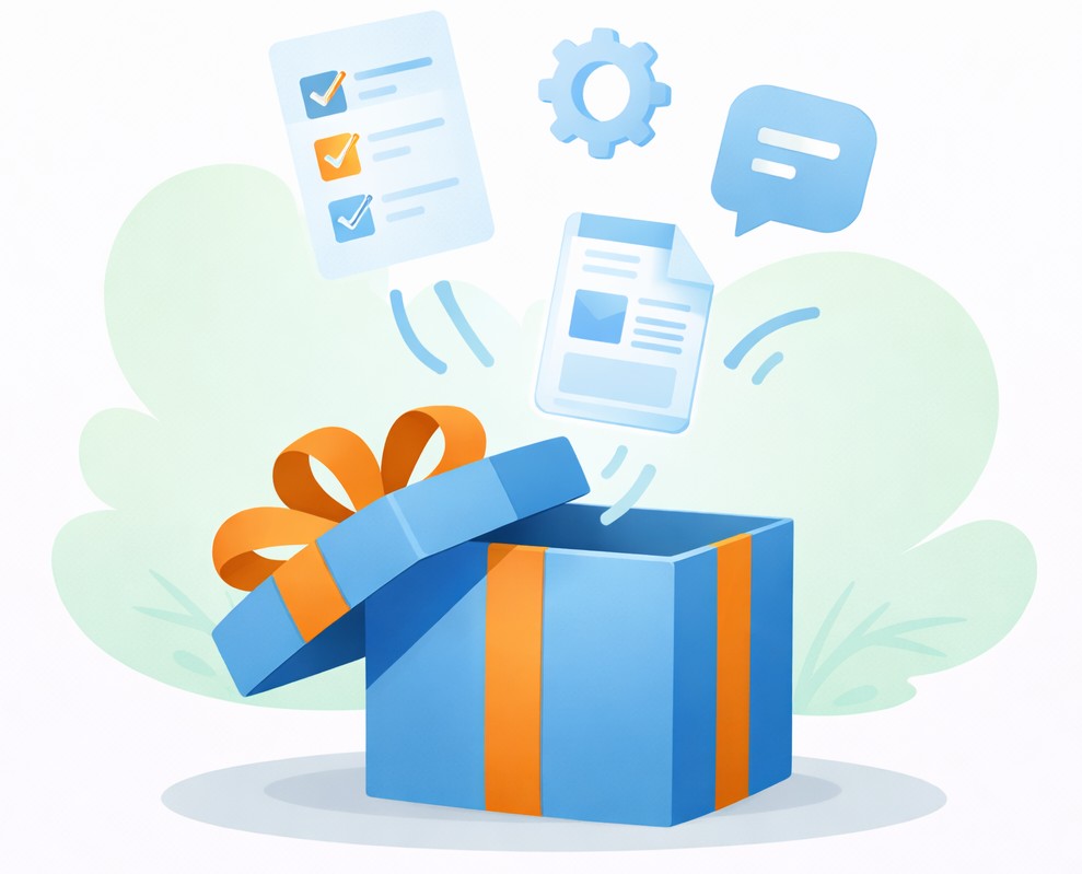 Flat illustration of a blue laptop showing an all-in-one Go High Level marketing and CRM dashboard with charts and panels