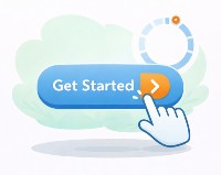 Flat illustration of a blue laptop showing an all-in-one Go High Level marketing and CRM dashboard with charts and panels