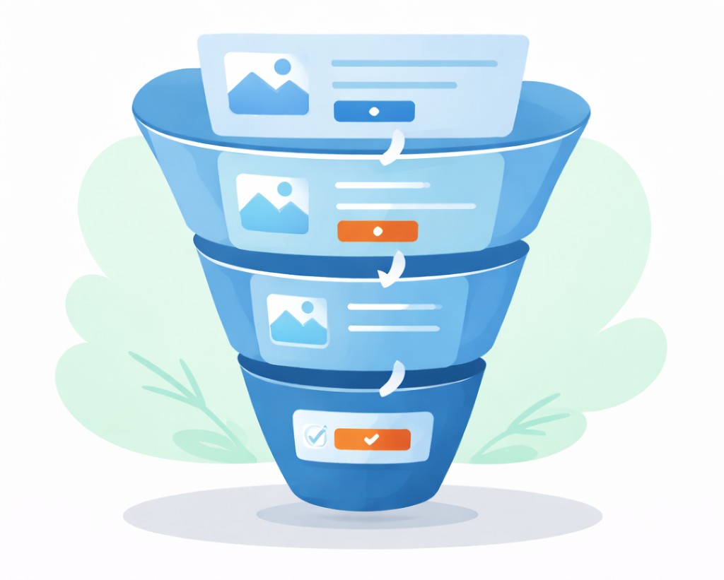Flat illustration of a blue laptop showing an all-in-one Go High Level marketing and CRM dashboard with charts and panels
