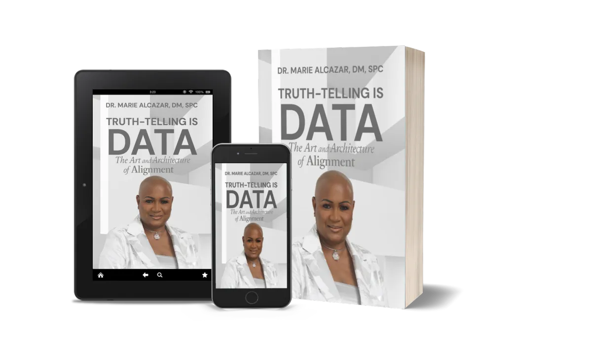 Dr Marie Alcazar presenting Truth-Telling iS Data™ — Leadership iS a Lifestyle book and movement