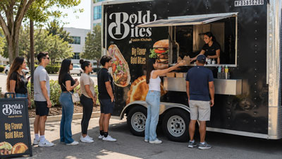Guests ordering at a food truck