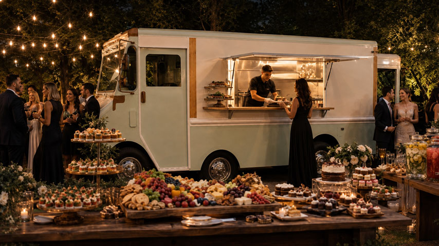 Premium event setup with food stations