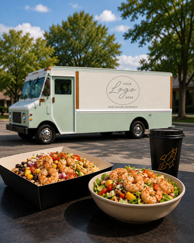 White and sage activation truck with branding