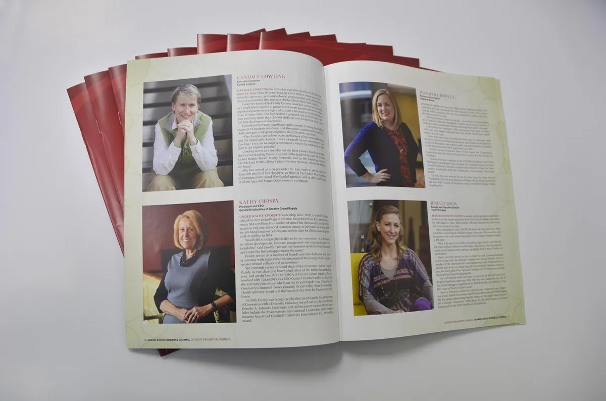 magazine opened on stack spread out