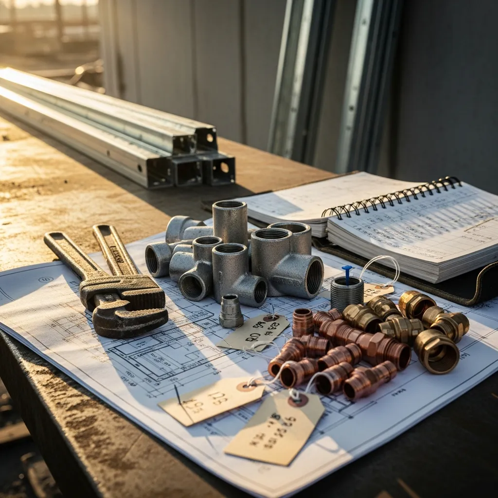 Commercial contractor reviewing material cost estimates and tariff impact on construction bid pricing