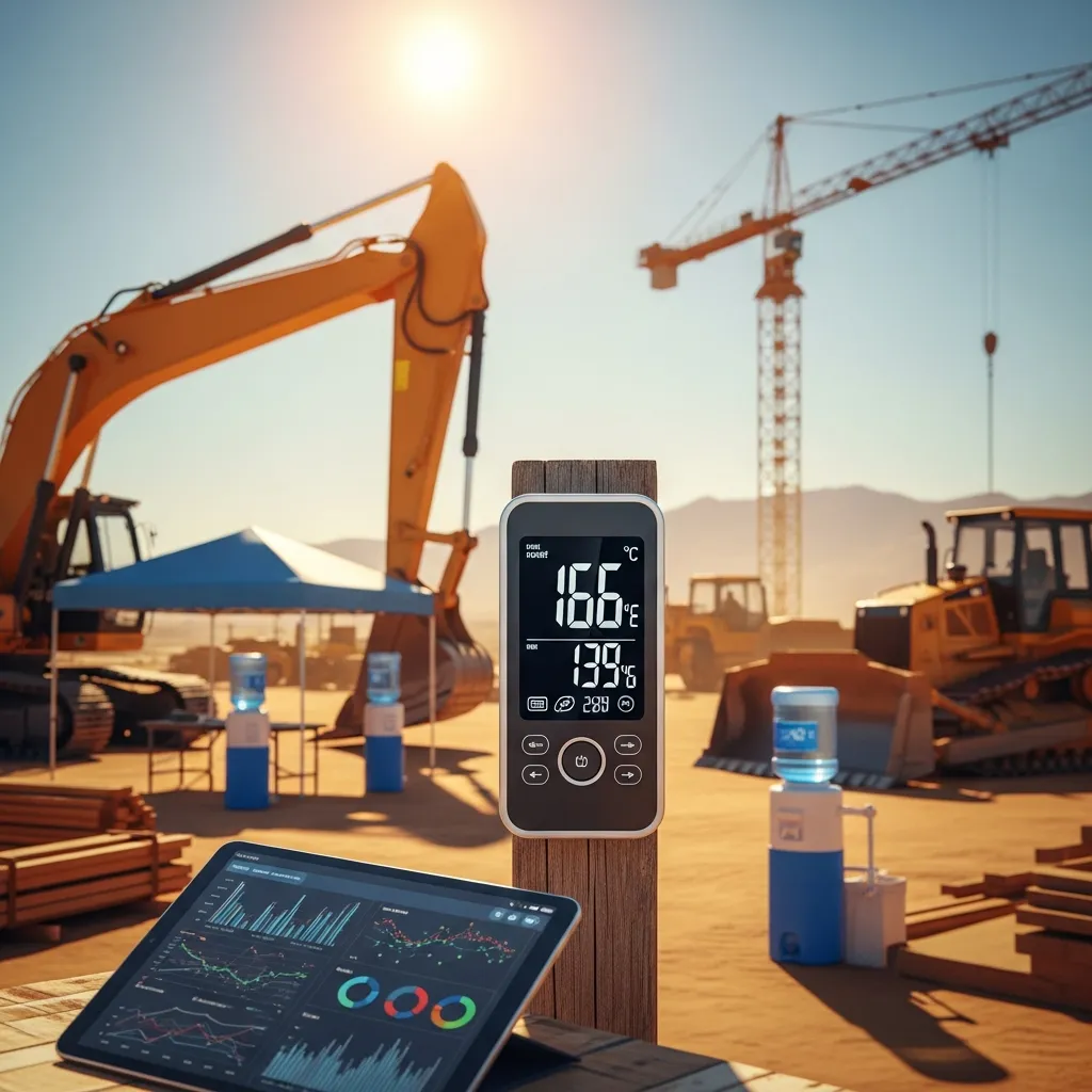Construction site heat safety equipment with financial tracking dashboard for OSHA compliance cost management
