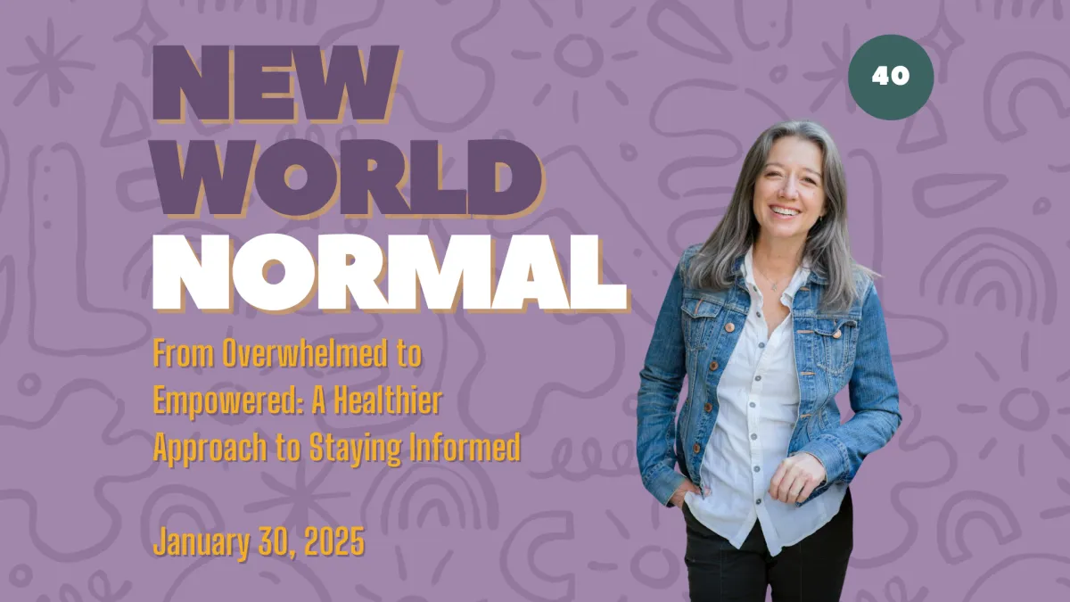 Light Purple podcast cover featuring host Debbie Harrell staying informed and sane in a chaotic world epside 40 New World Normal Podcast