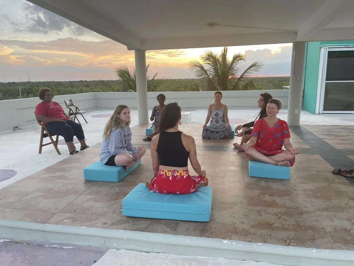 Peaceful mindfulness and gentle group interaction at retreat