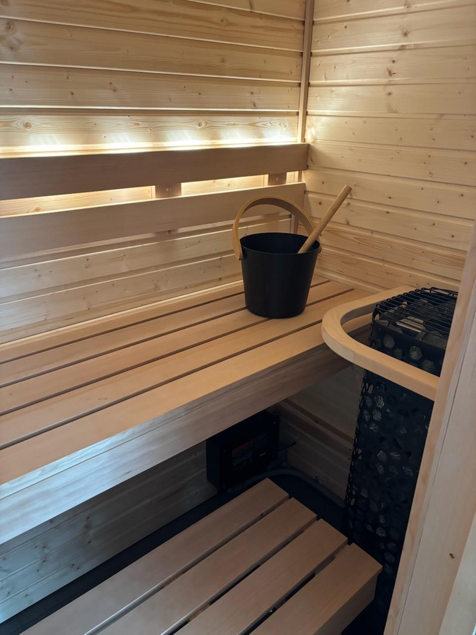 Custom sauna build for a master bedroom.