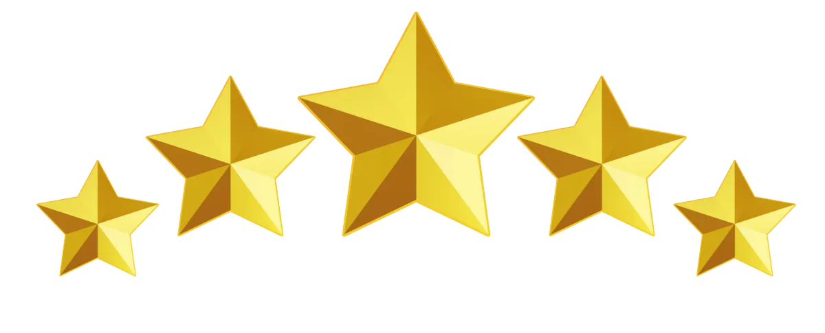 Five gold stars representing a 5-star rating, highlighting benefits of reputation management for building trust and attracting clients.