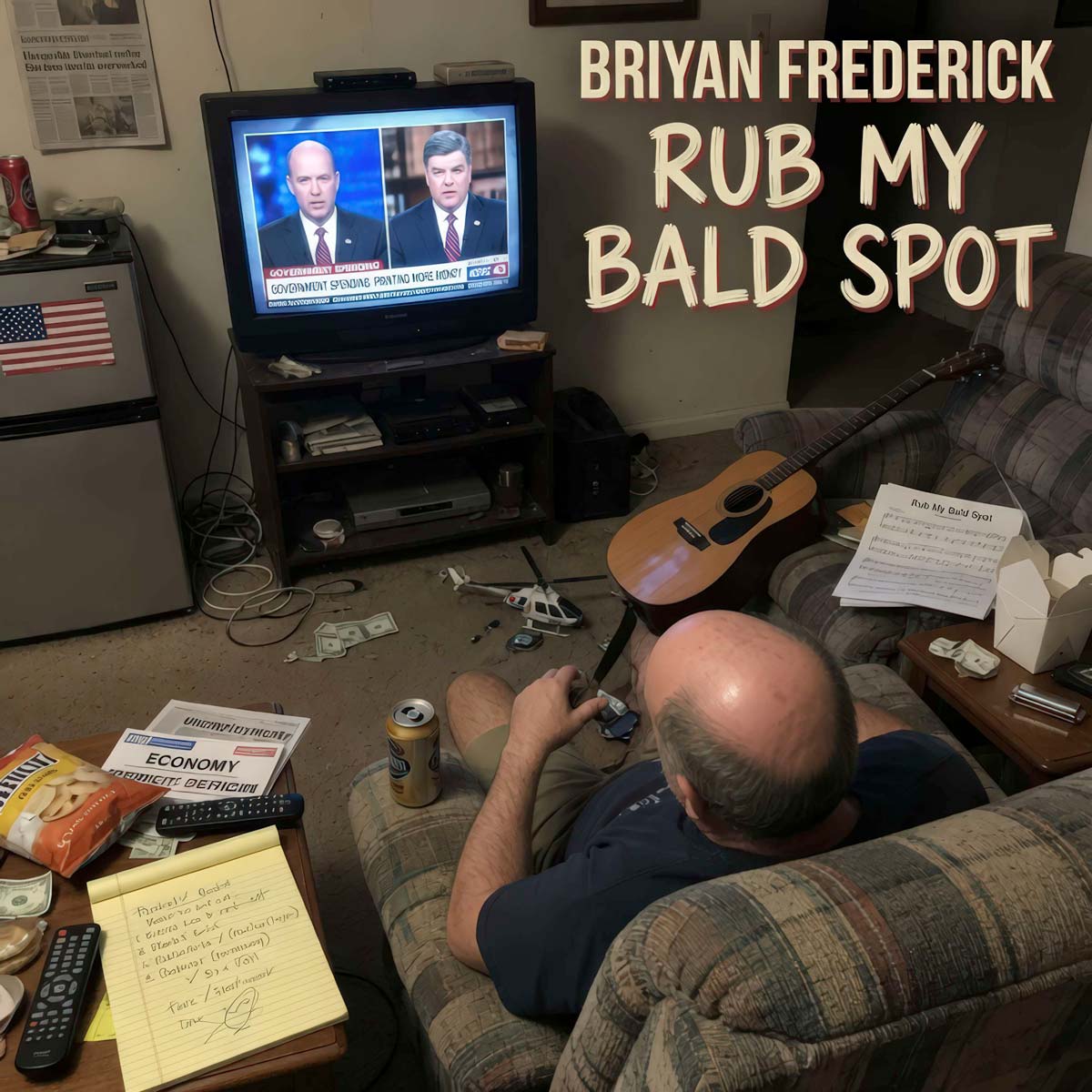 Shiny chrome bald head on retro microphone stand — interactive hotspots require additional overlay elements to implement hover links