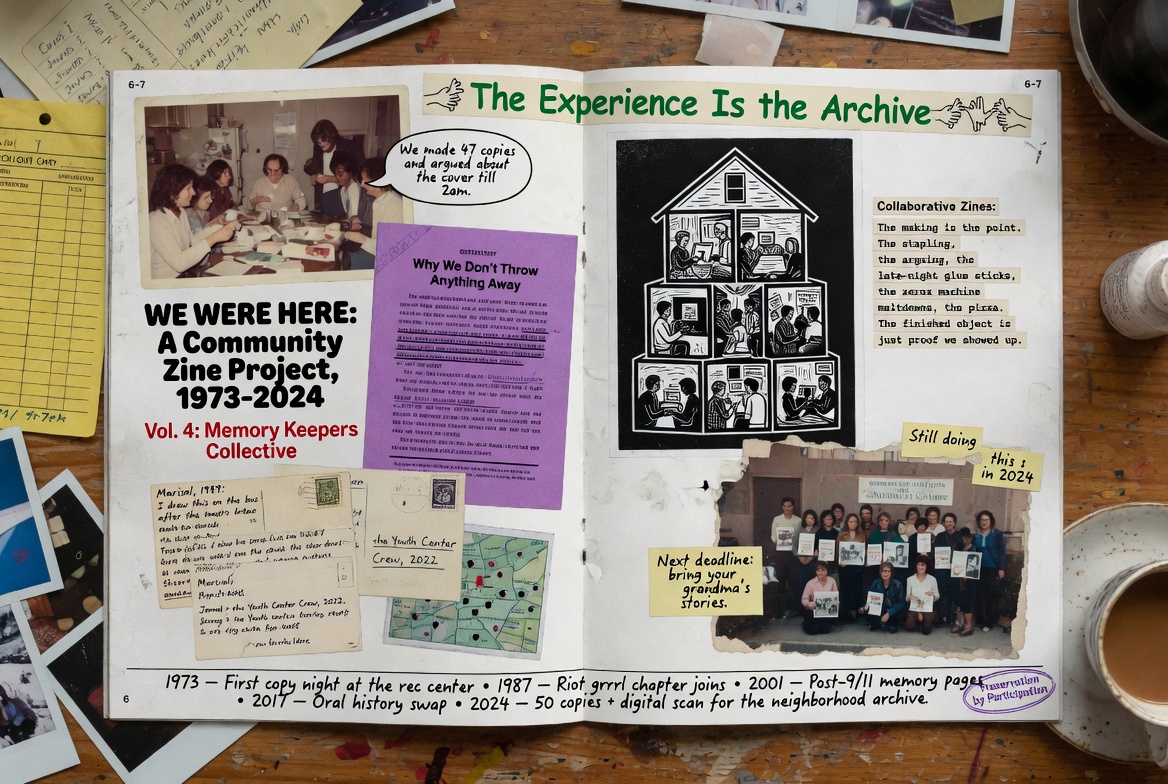 Illustration representing local history preservation, community storytelling, archives, and historical engagement