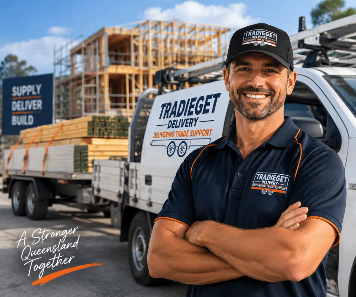  TradieGET owner driver delivering construction materials using a branded vehicle and trailer  in Queensland