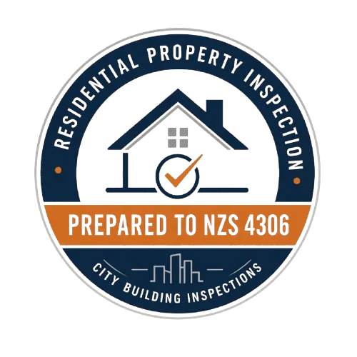 Badge showing residential property inspection reports prepared to NZS 4306 by City Building Inspections