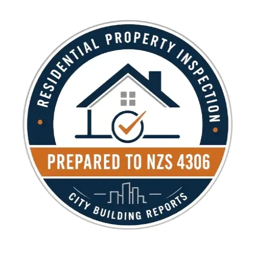 Badge showing residential property inspection reports prepared to NZS 4306 by City Building reports
