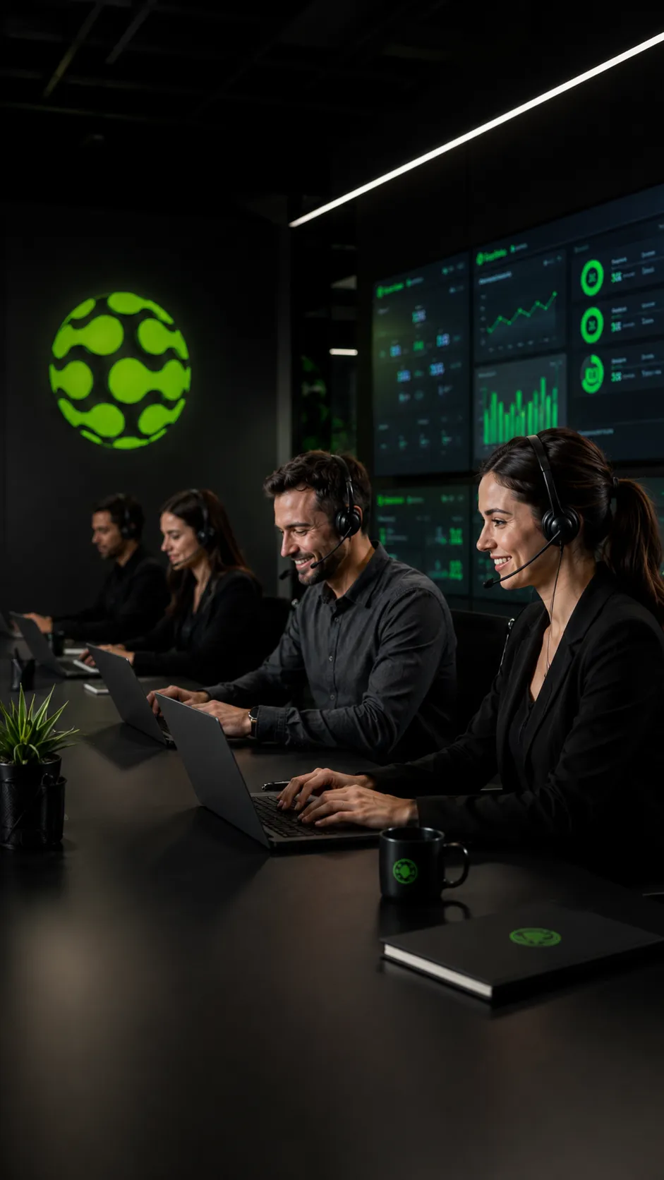Customer support agents working at desks