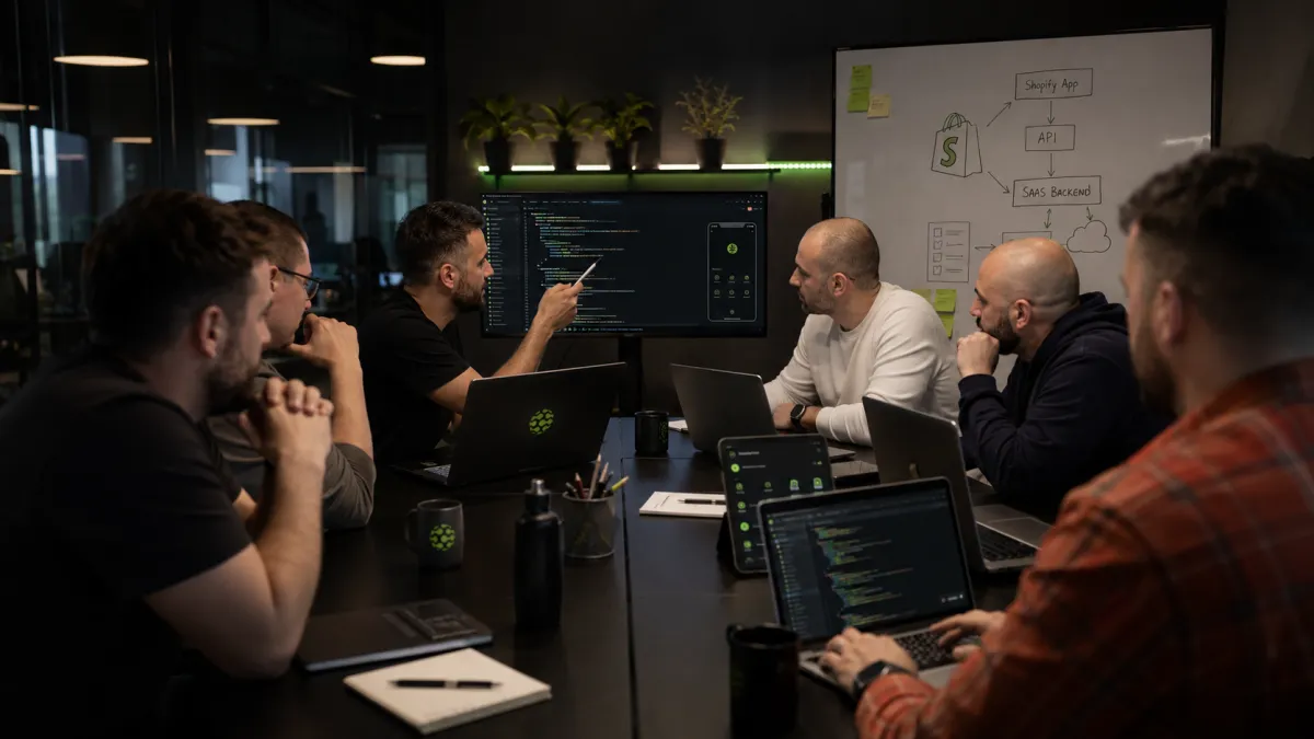 Team working in a dark office setup