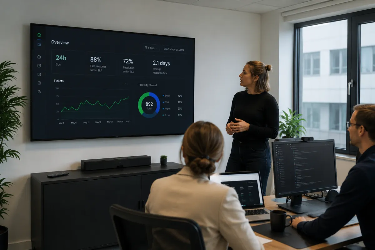 E-commerce support team working in an office