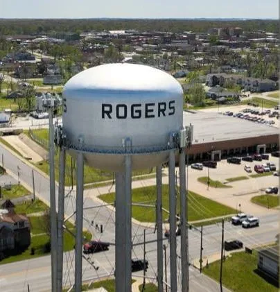 Rogers Arkansas downtown water tower Chums Junk Removal service area