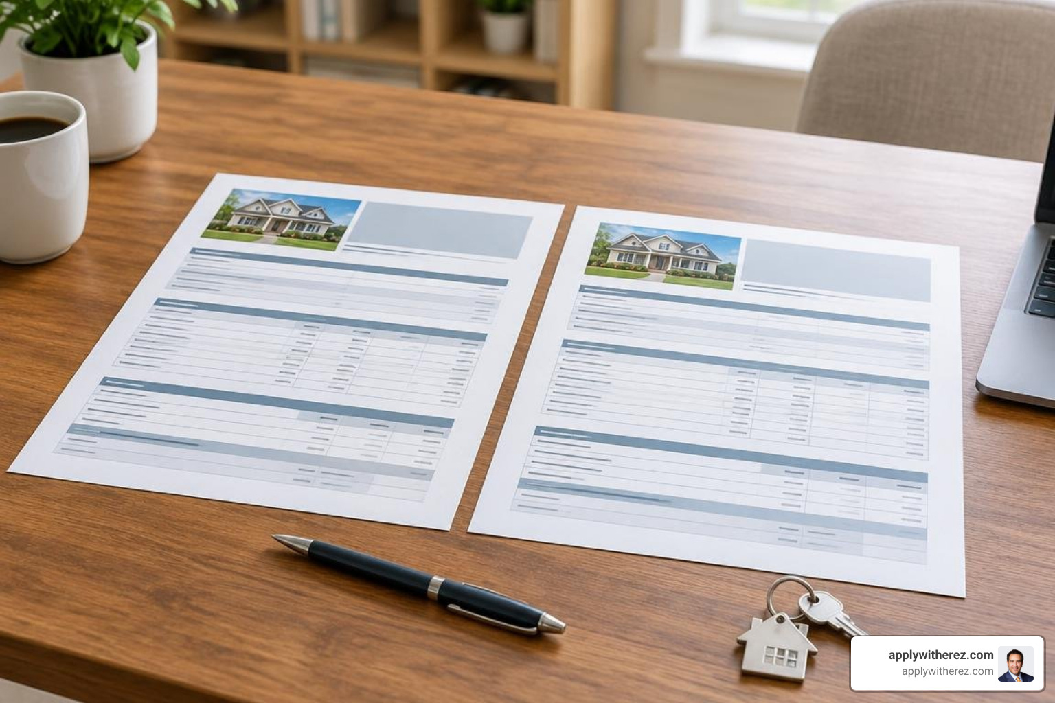 Side-by-side comparison of mortgage loan estimates and closing terms