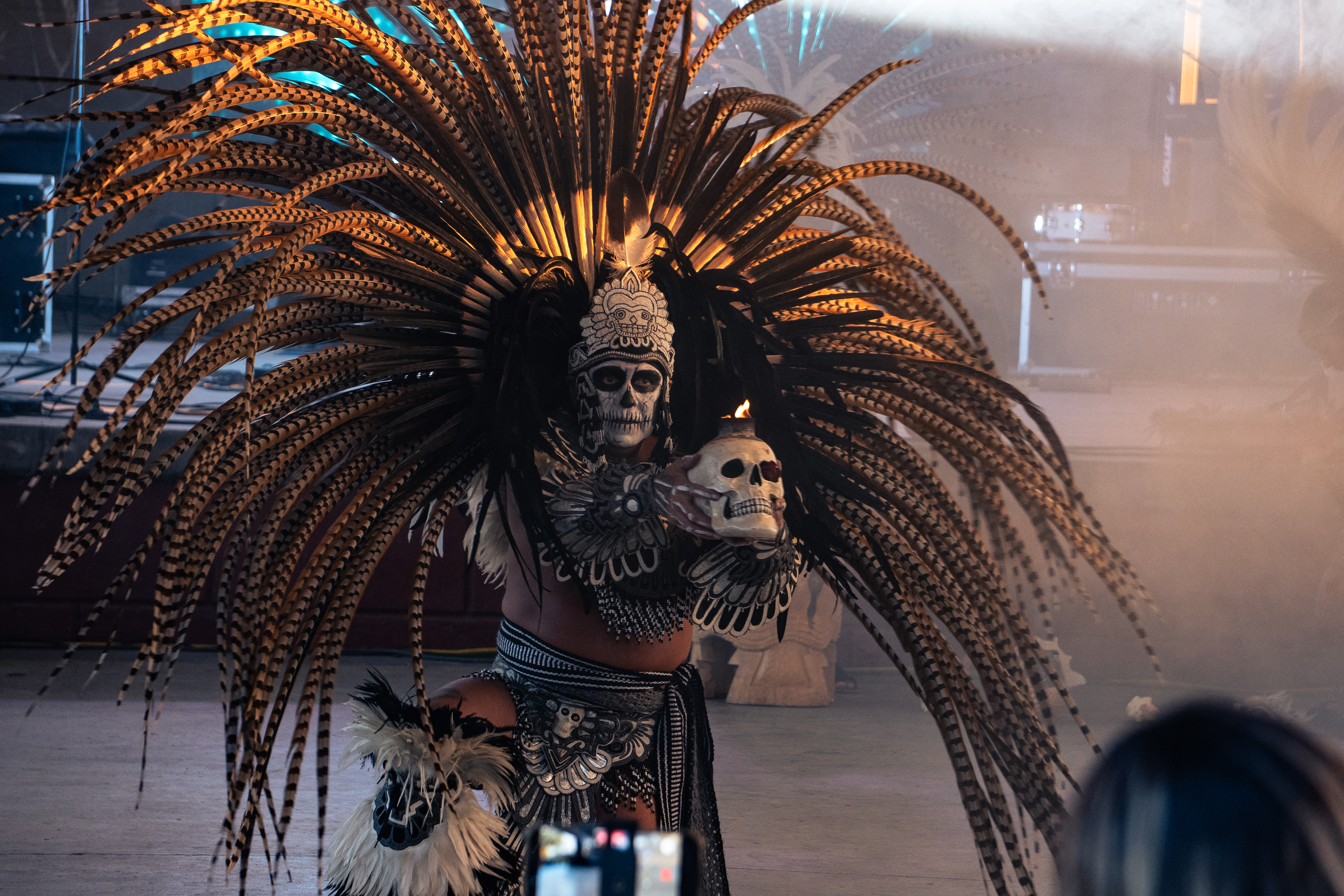 Close up cinematic photo of traditional copal smoke and intent movement during a Mexika prayer