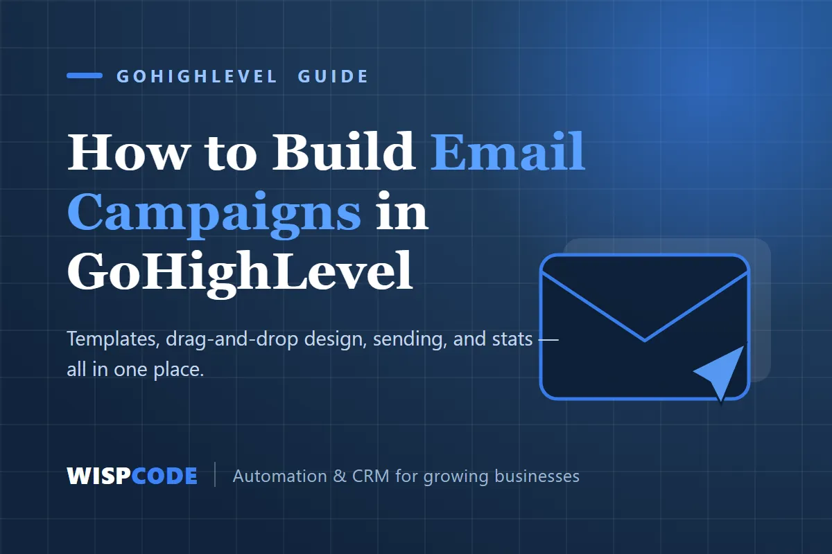 How to Build Email Campaigns in GoHighLevel, Wispcode guide cover