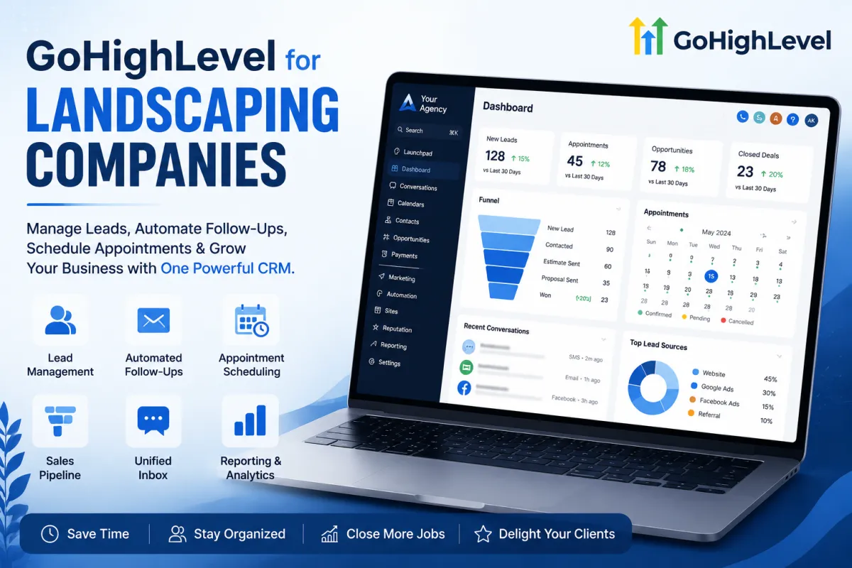 GoHighLevel CRM dashboard for landscaping companies managing leads appointments and customer communication
