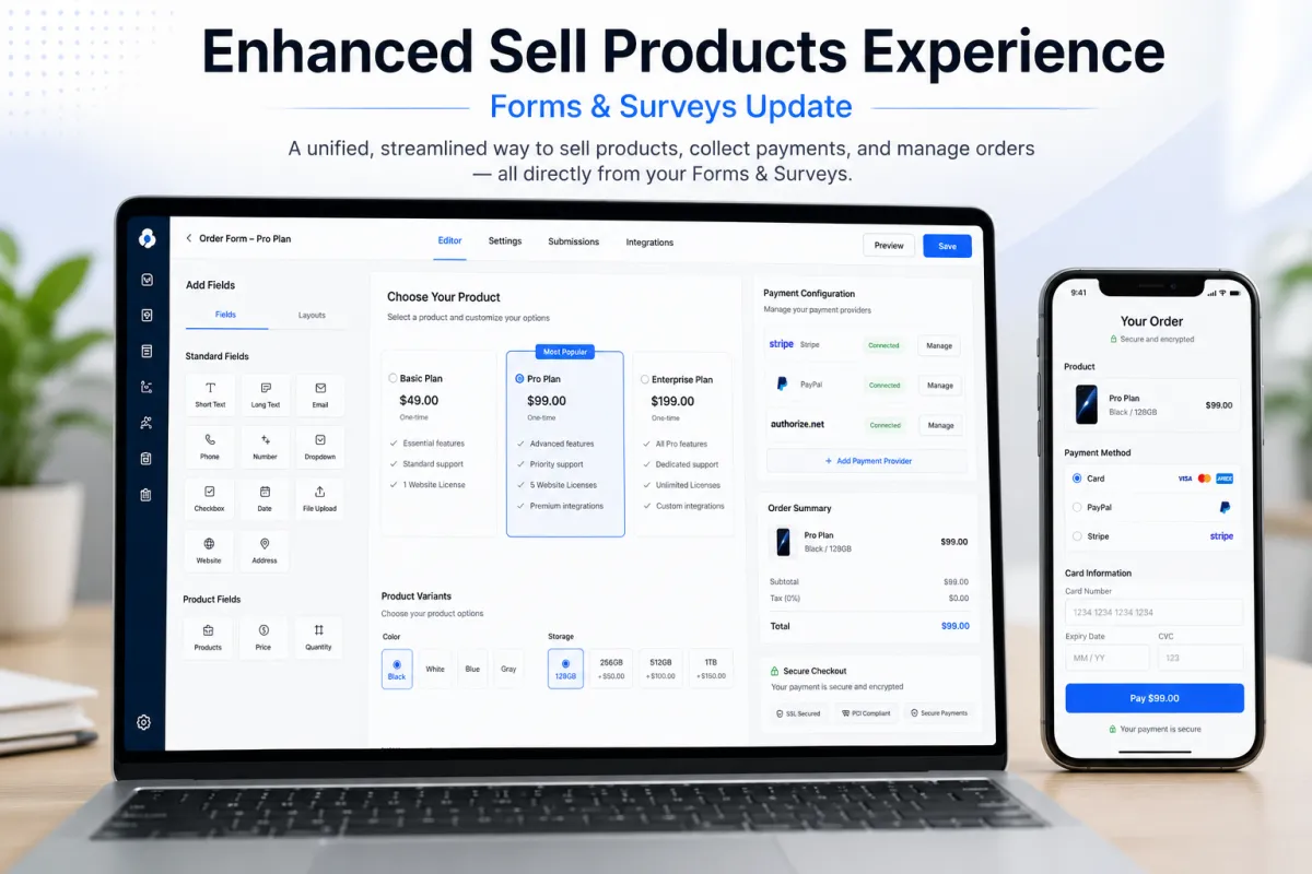 Enhanced Sell Products experience in GoHighLevel Forms and Surveys with unified payment configuration