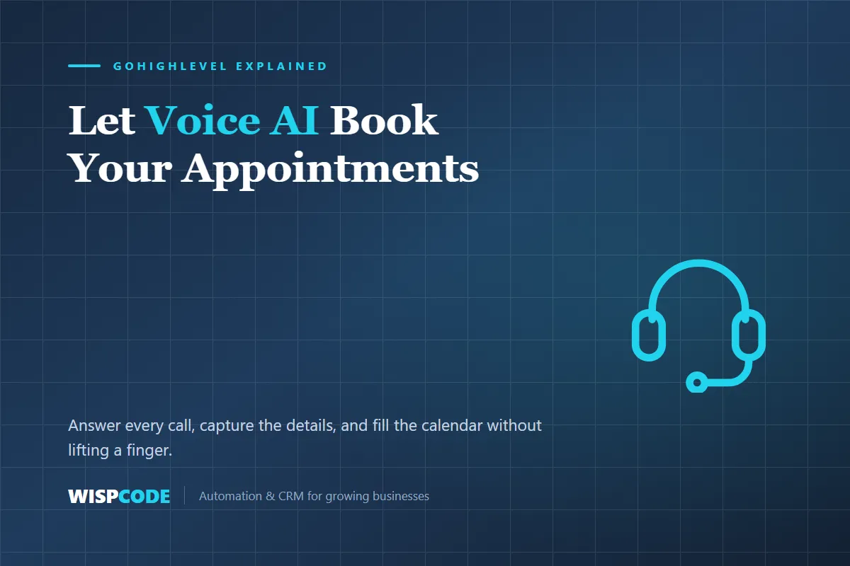 Voice AI for appointment booking illustrated on a dark blue Wispcode cover