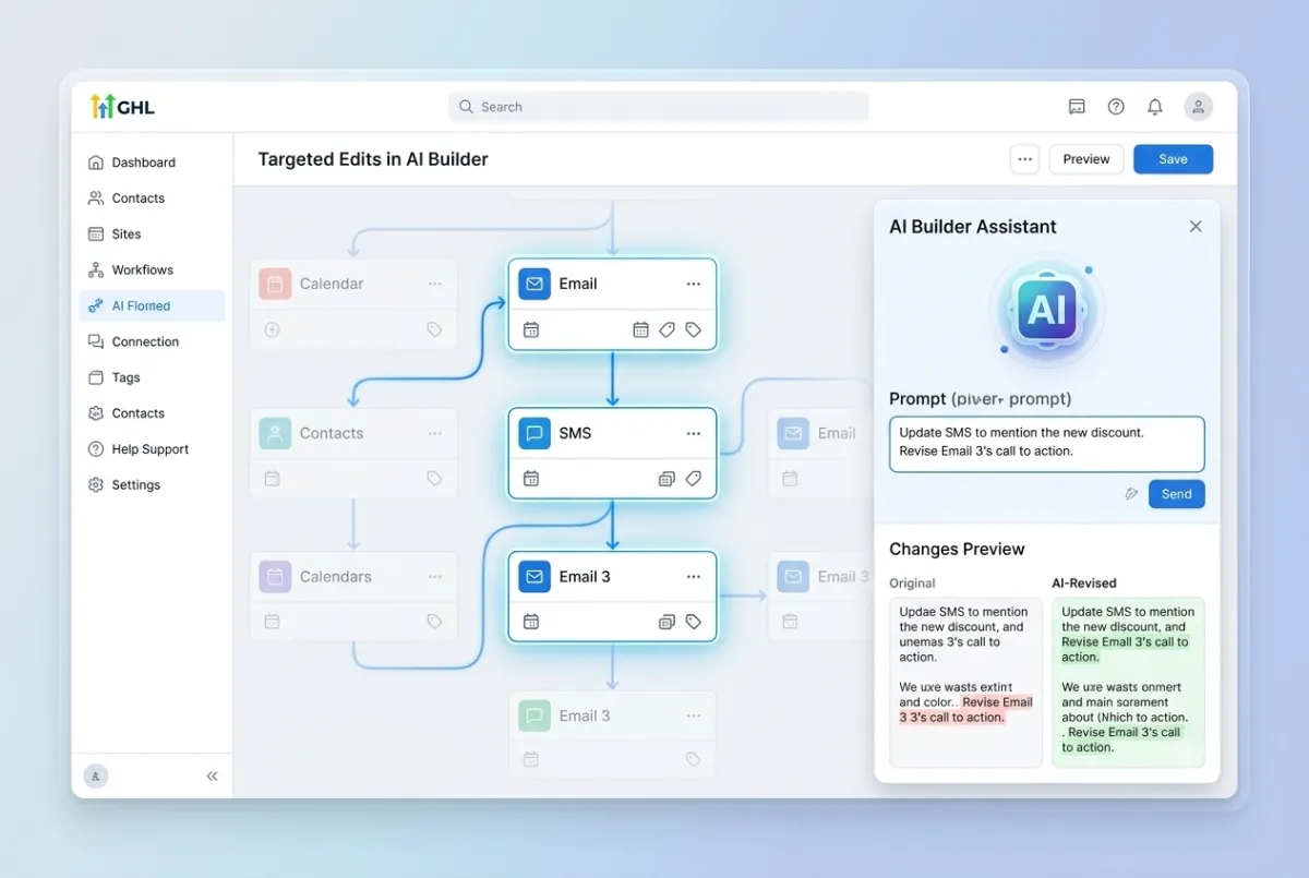 GoHighLevel AI Builder targeted edits for precise workflow automation