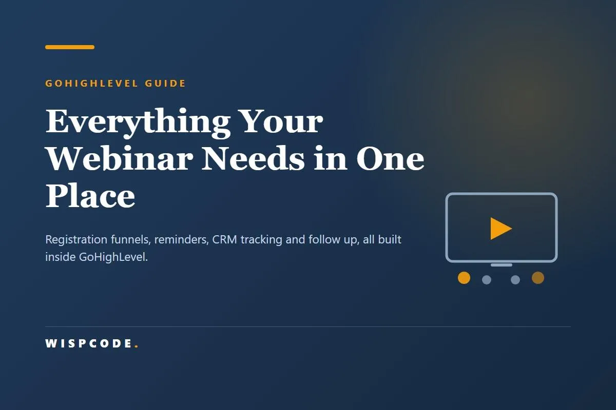 GoHighLevel webinar marketing dashboard showing automated funnels, CRM management, workflow automation, and attendee tracking features.