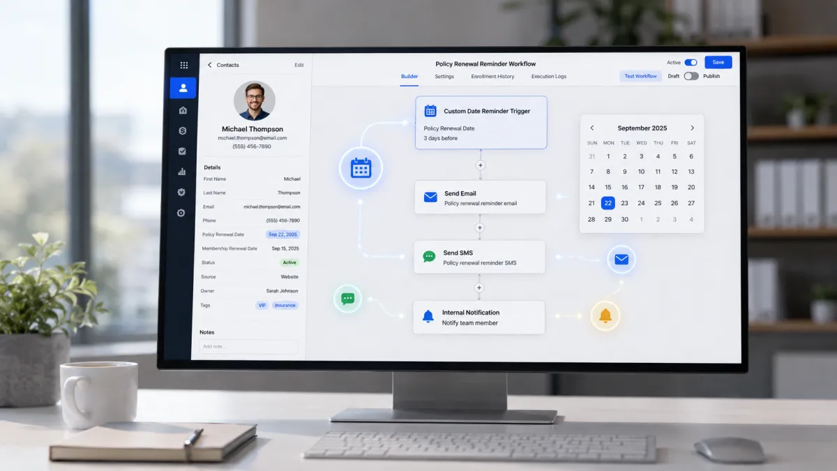 GoHighLevel Custom Date Reminder Trigger workflow for automating customer renewal reminders