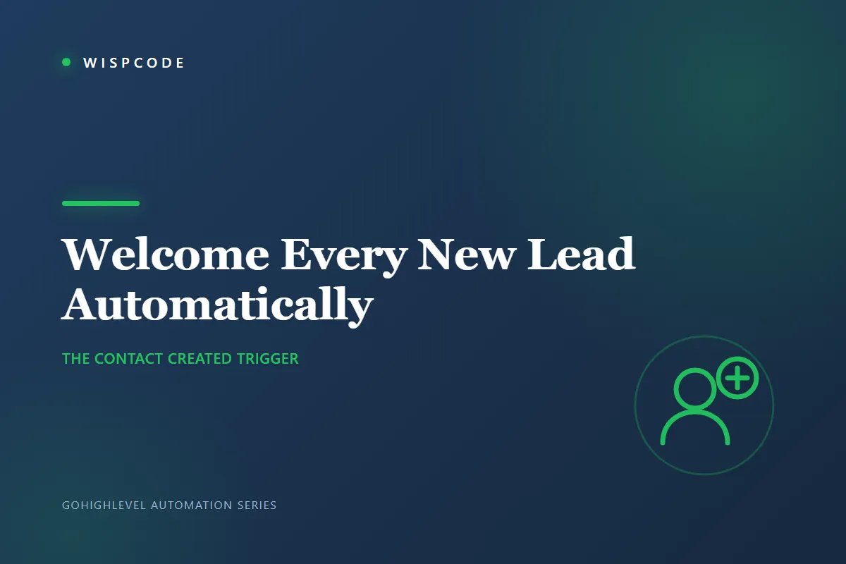Wispcode cover graphic reading Welcome Every New Lead Automatically with a new contact icon