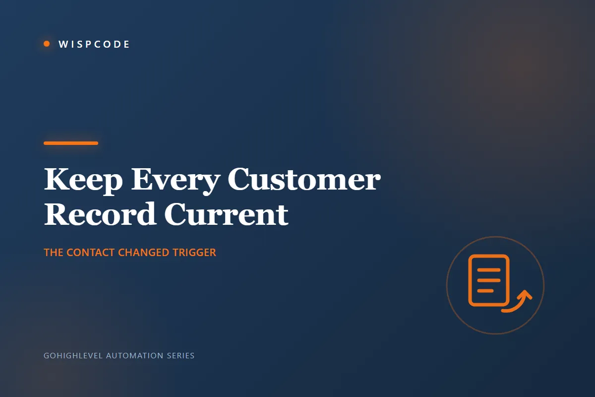Wispcode cover graphic reading Keep Every Customer Record Current with a record and refresh icon