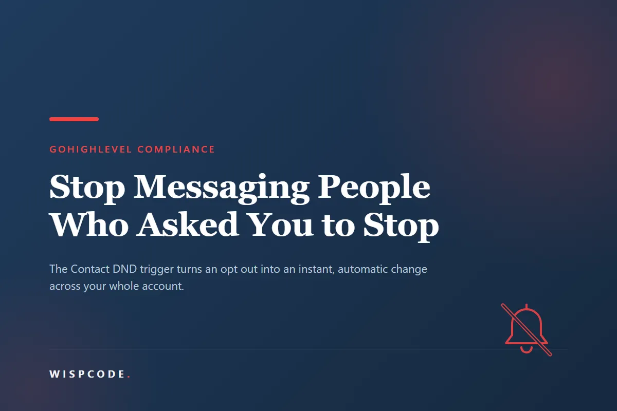 Wispcode cover graphic reading Stop Messaging People Who Asked You to Stop with a crossed out notification bell icon