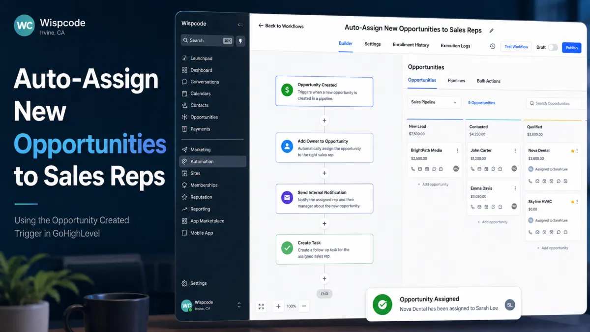 Automatically assigning new opportunities to sales reps using the Opportunity Created Trigger in GoHighLevel
