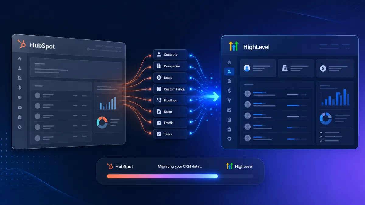 HubSpot to GoHighLevel CRM migration with data transferred into HighLevel