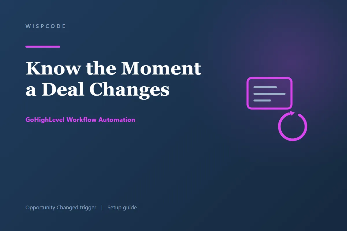 Wispcode cover graphic reading Know the Moment a Deal Changes with an opportunity card and a refresh arrow icon