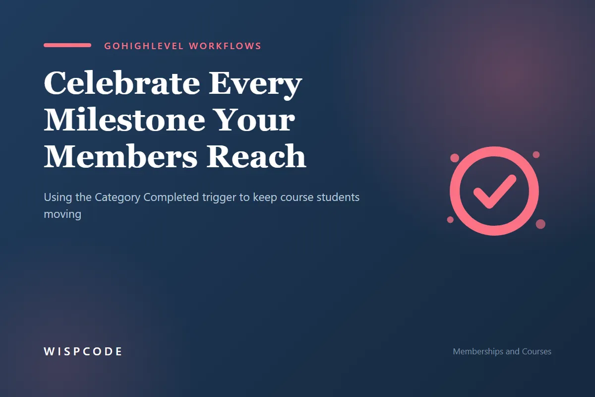 Wispcode cover graphic reading Celebrate Every Milestone Your Members Reach with a completed progress ring and check mark icon