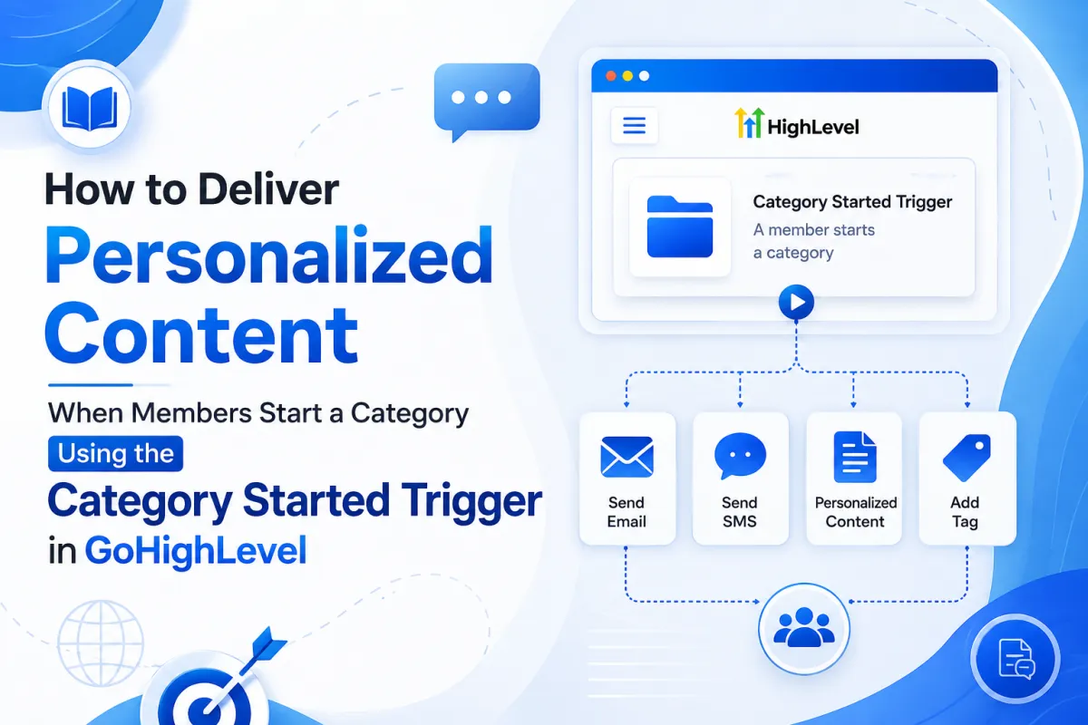 GoHighLevel Category Started Trigger workflow for delivering personalized content to members