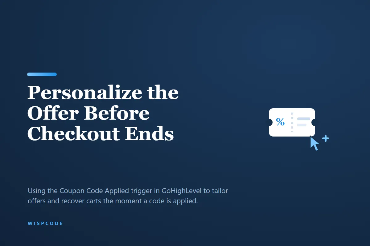 Wispcode cover graphic reading Personalize the Offer Before Checkout Ends with a coupon ticket and apply cursor icon