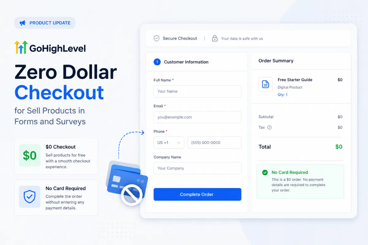 GoHighLevel Zero Dollar Checkout Update 
