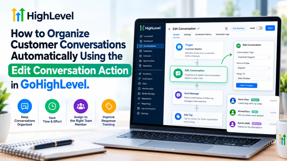 GoHighLevel Edit Conversation action for automatically organizing customer conversations