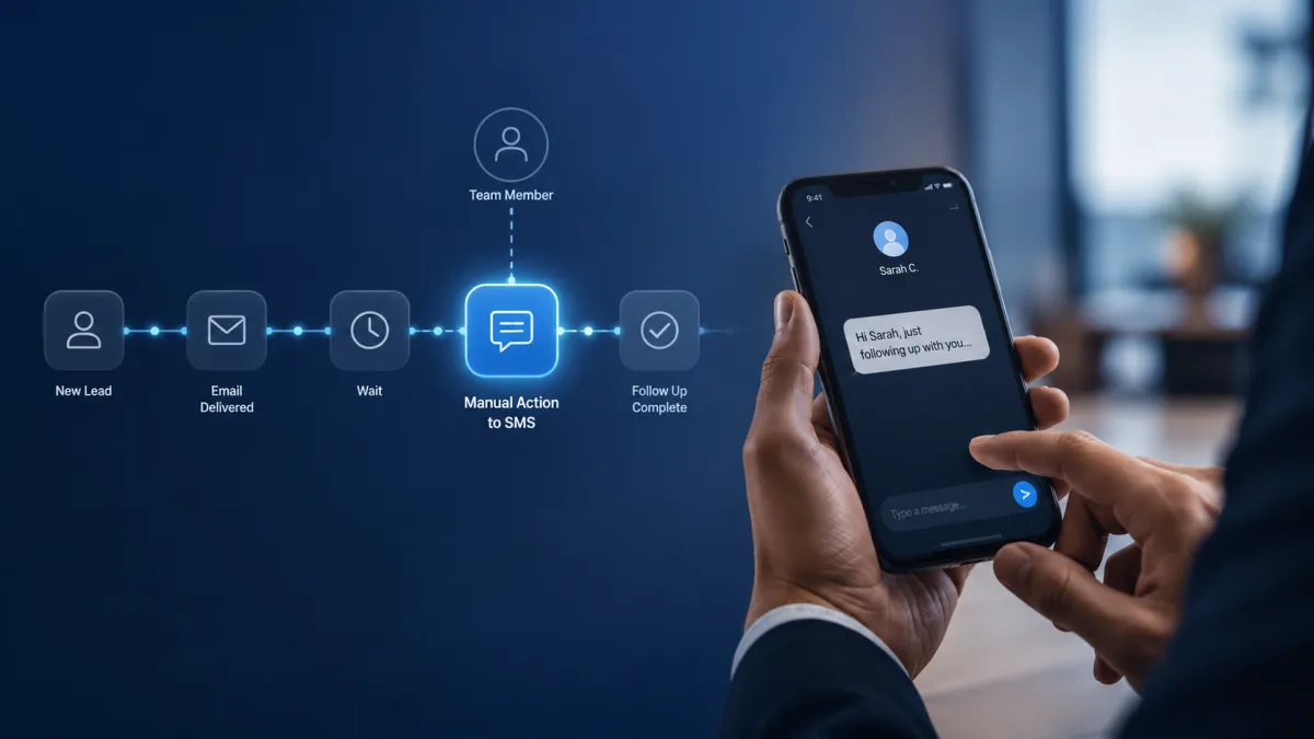 GoHighLevel Manual Action to SMS workflow for personalized team communication