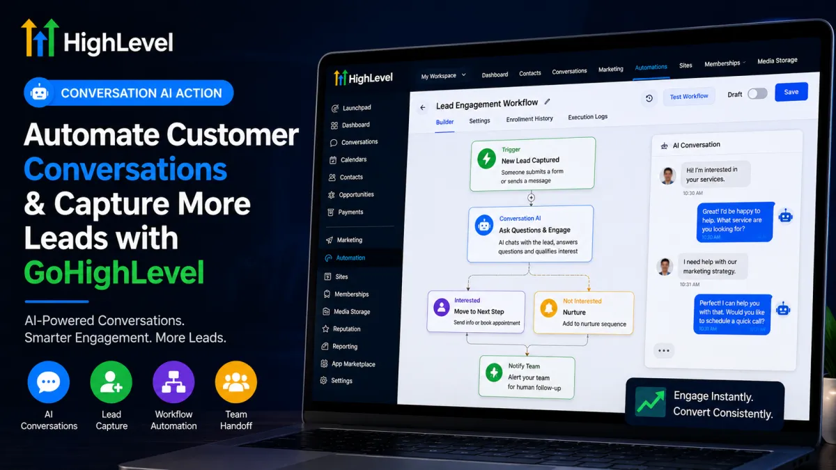 GoHighLevel Conversation AI Action workflow for automated customer conversations and lead engagement