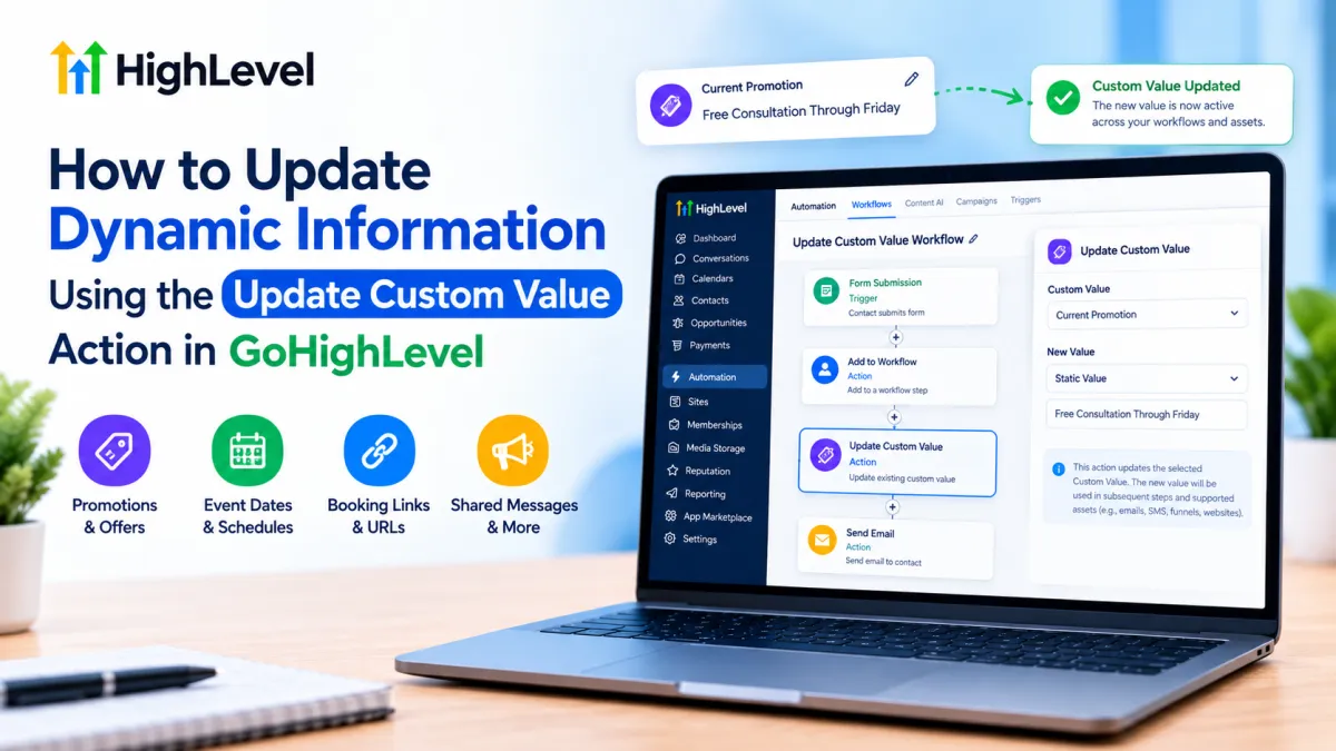 GoHighLevel Update Custom Value Action workflow