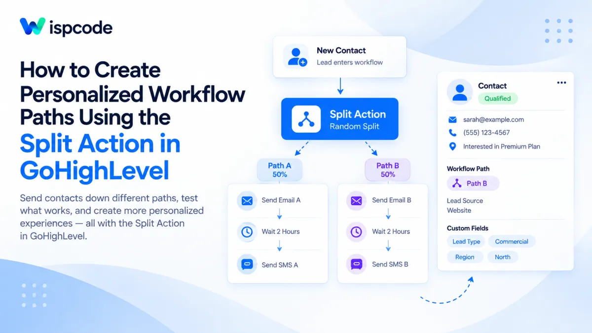 GoHighLevel Split Action workflow with personalized paths A and B