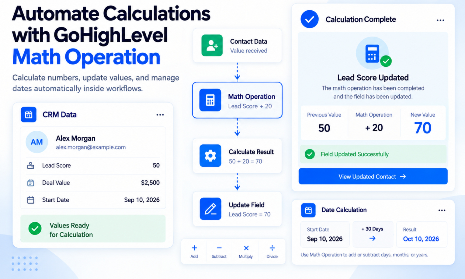 GoHighLevel Math Operation action for automated workflow calculations
