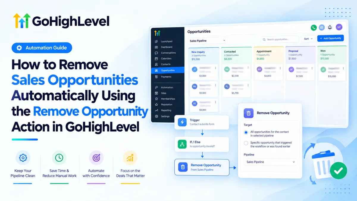 GoHighLevel Remove Opportunity Action for automated sales pipeline management